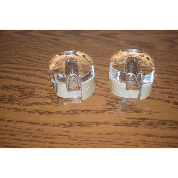 Art Deco Val st Lambert Crystal Candle Holder Set of 2 Belgian Signed 1980's - Picture 4 of 9